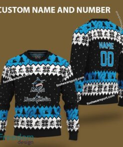 Custom Number And Name Miami Marlins Logo Pattern Ugly Christmas Sweater AOP Gift Holidays