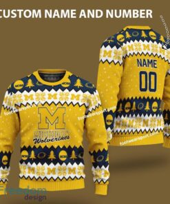 Custom Number And Name Michigan Wolverines Logo Pattern Ugly Christmas Sweater AOP Gift Holidays