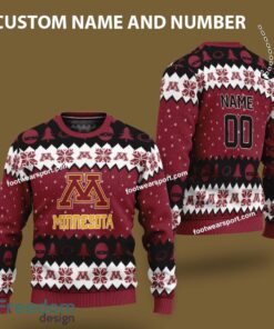 Custom Number And Name Minnesota Golden Gophers Logo Pattern Knitted Christmas Sweater Gift For Men And Women