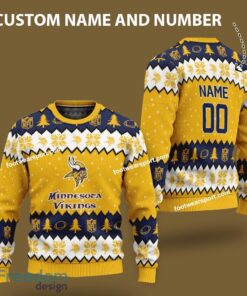 Custom Number And Name Minnesota Vikings Logo Pattern Ugly Christmas Sweater Gift For Men And Women