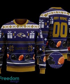 Custom Number And Name NFL Baltimore Ravens Christmas Knitted 3D Sweater Gift For Christmas