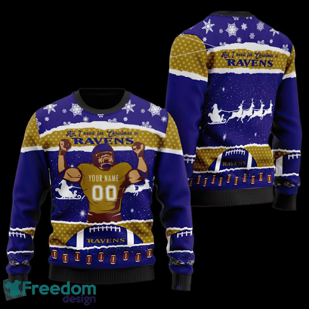 Custom Number And Name NFL Baltimore Ravens Christmas Knitted Christmas Sweater Gift For Men And Women image Custom Number And Name NFL Baltimore Ravens Christmas Knitted Christmas Sweater Gift For Men And Women - Custom Number And Name NFL Baltimore Ravens Christmas Knitted Christmas Sweater Gift For Men And Women