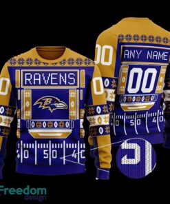 Custom Number And Name NFL Baltimore Ravens Christmas Ugly Christmas Sweater AOP Gift For Men And Women