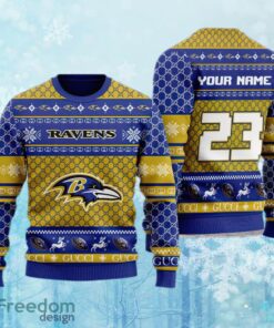 Custom Number And Name NFL Baltimore Ravens Christmas Ugly Christmas Sweater Gift For Adult