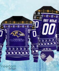 Custom Number And Name NFL Baltimore Ravens Christmas Ugly Sweater AOP Gift For Christmas