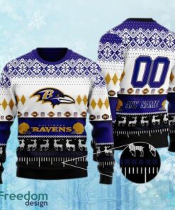 Custom Number And Name NFL Baltimore Ravens Christmas Ugly Xmas 3D Sweater Gift Holidays