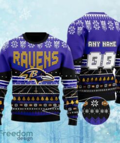 Custom Number And Name NFL Baltimore Ravens Christmas Ugly Xmas Sweater Gift Holidays