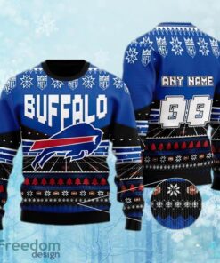 Custom Number And Name NFL Buffalo Bills Christmas Ugly Xmas Sweater Gift Holidays