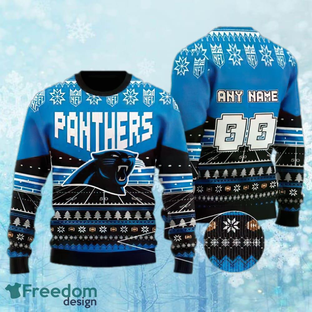 Custom Number And Name NFL Carolina Panthers Christmas Ugly Christmas Sweater Gift For Men And Women image Custom Number And Name NFL Carolina Panthers Christmas Ugly Christmas Sweater Gift For Men And Women - Custom Number And Name NFL Carolina Panthers Christmas Ugly Christmas Sweater Gift For Men And Women