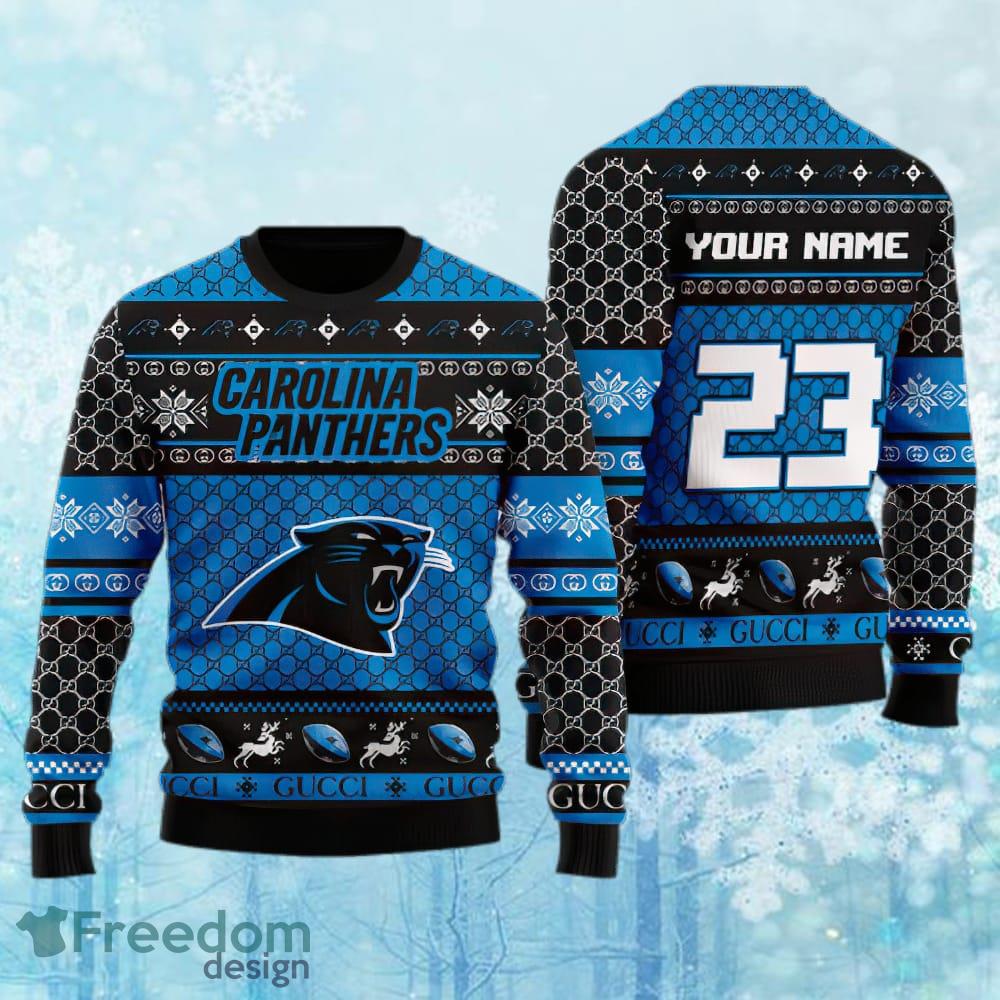Custom Number And Name NFL Carolina Panthers Christmas Ugly Sweater AOP Gift For Christmas image Custom Number And Name NFL Carolina Panthers Christmas Ugly Sweater AOP Gift For Christmas - Custom Number And Name NFL Carolina Panthers Christmas Ugly Sweater AOP Gift For Christmas