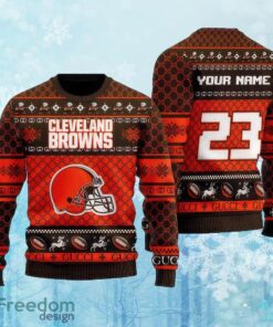Custom Number And Name NFL Cleveland Browns Christmas Knitted Christmas Sweater Gift For Men And Women