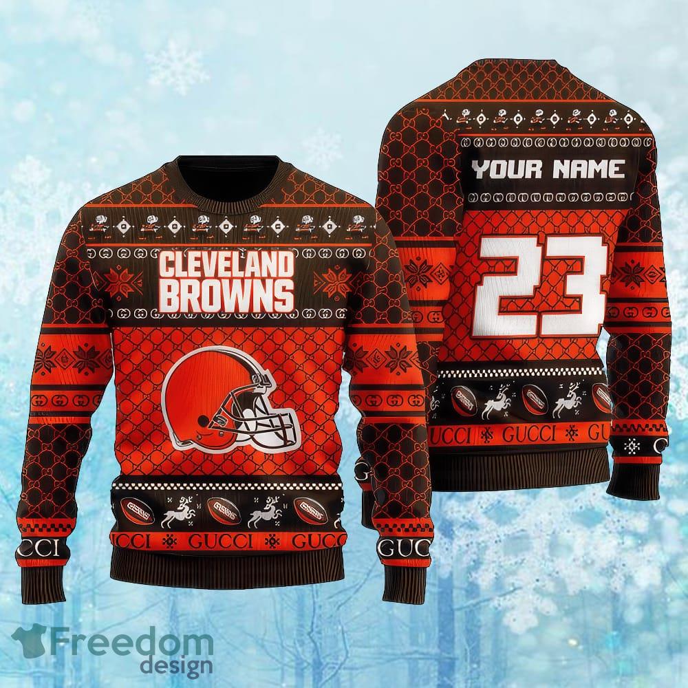 Custom Number And Name NFL Cleveland Browns Christmas Knitted Christmas Sweater Gift For Men And Women image Custom Number And Name NFL Cleveland Browns Christmas Knitted Christmas Sweater Gift For Men And Women - Custom Number And Name NFL Cleveland Browns Christmas Knitted Christmas Sweater Gift For Men And Women