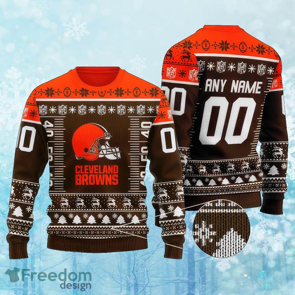 Custom Number And Name NFL Cleveland Browns Christmas Ugly Christmas Sweater Gift For Adult image Custom Number And Name NFL Cleveland Browns Christmas Ugly Christmas Sweater Gift For Adult - Custom Number And Name NFL Cleveland Browns Christmas Ugly Christmas Sweater Gift For Adult