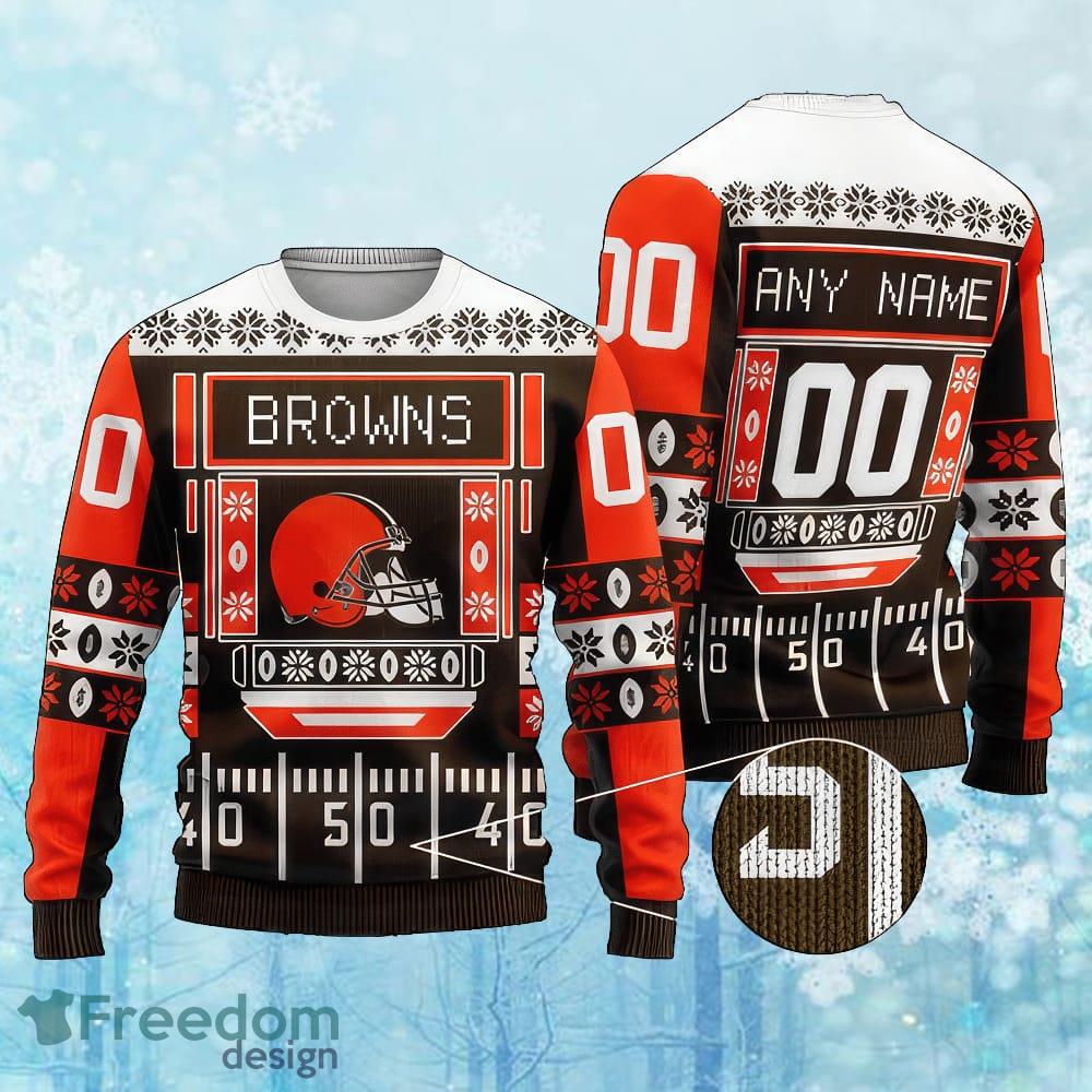Custom Number And Name NFL Cleveland Browns Christmas Ugly Sweater Gift For Christmas image Custom Number And Name NFL Cleveland Browns Christmas Ugly Sweater Gift For Christmas - Custom Number And Name NFL Cleveland Browns Christmas Ugly Sweater Gift For Christmas