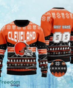 Custom Number And Name NFL Cleveland Browns Christmas Ugly Xmas 3D Sweater Gift Holidays