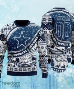 Custom Number And Name NFL Dallas Cowboys Black Dark Blue Knitted Sweater AOP Gift For Christmas