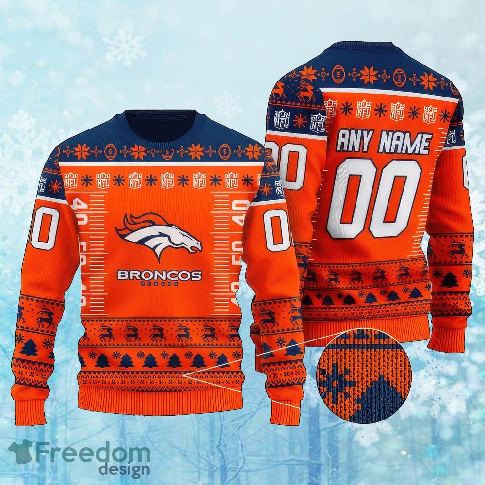 Custom Number And Name NFL Denver Broncos Christmas Ugly Christmas Sweater AOP Gift For Adult image Custom Number And Name NFL Denver Broncos Christmas Ugly Christmas Sweater AOP Gift For Adult - Custom Number And Name NFL Denver Broncos Christmas Ugly Christmas Sweater AOP Gift For Adult