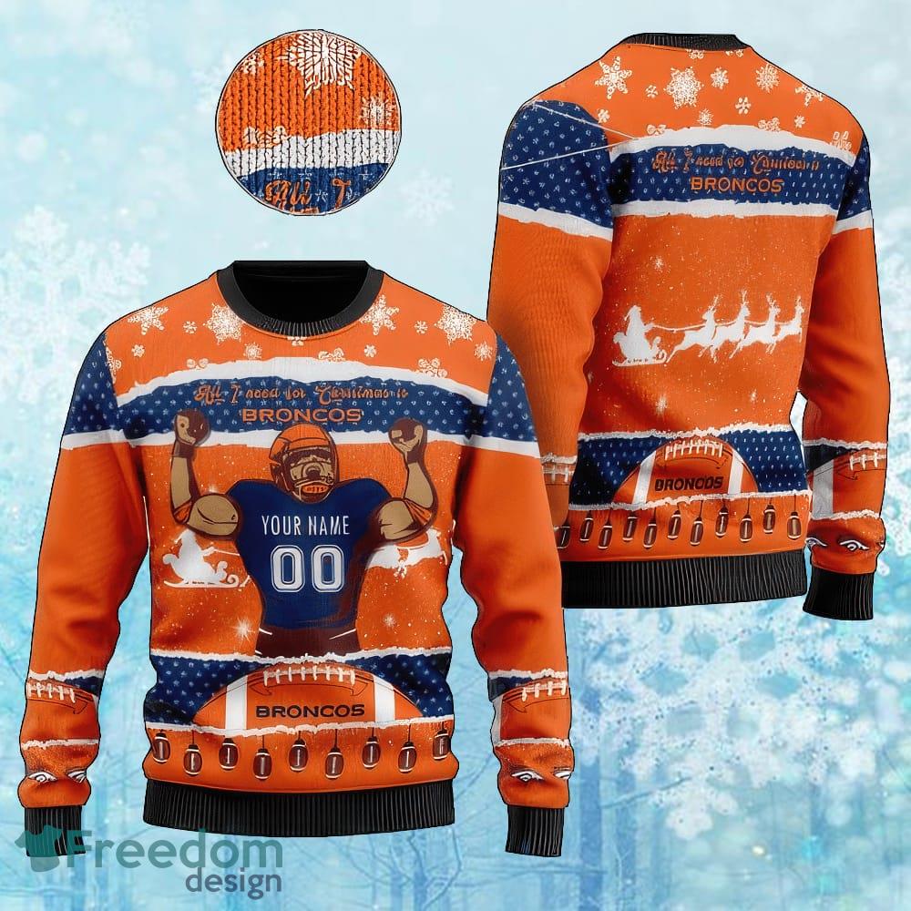 Custom Number And Name NFL Denver Broncos Christmas Ugly Sweater Gift For Christmas image Custom Number And Name NFL Denver Broncos Christmas Ugly Sweater Gift For Christmas - Custom Number And Name NFL Denver Broncos Christmas Ugly Sweater Gift For Christmas