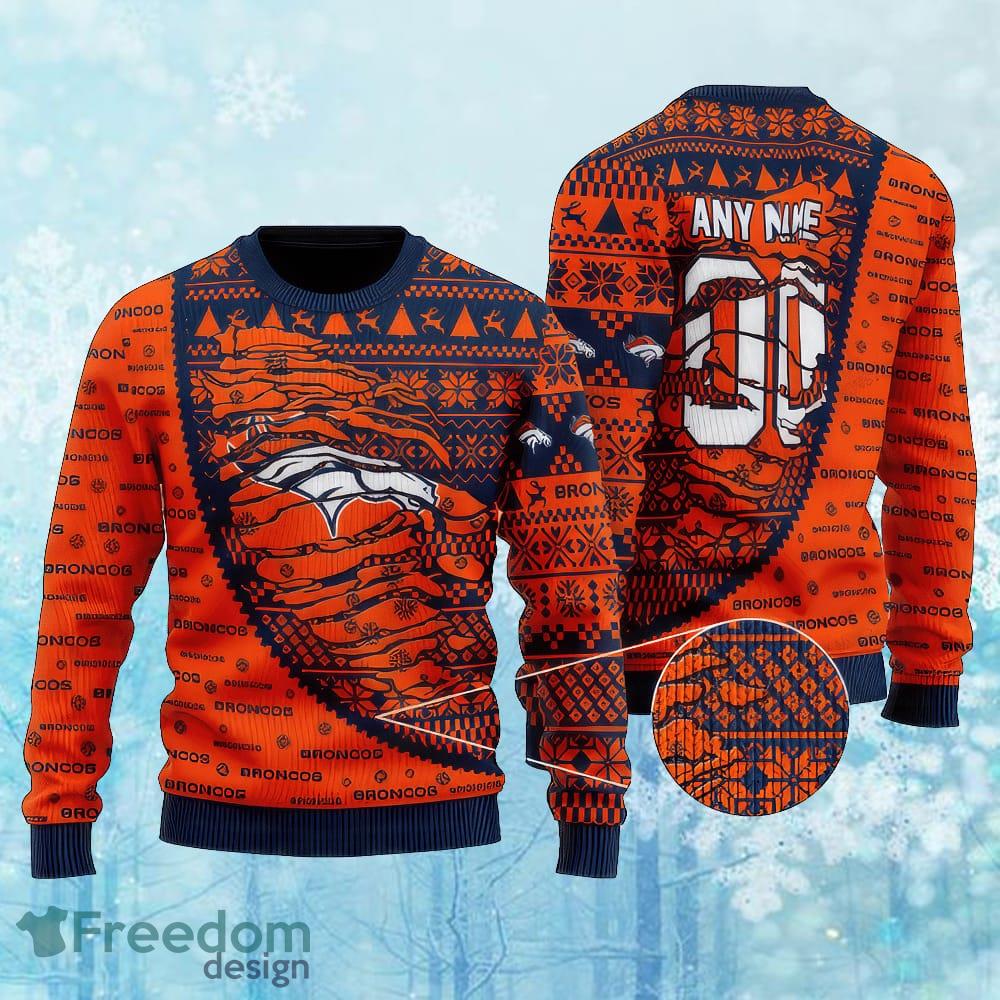 Custom Number And Name NFL Denver Broncos Knitted Christmas Sweater AOP Gift Holidays image Custom Number And Name NFL Denver Broncos Knitted Christmas Sweater AOP Gift Holidays - Custom Number And Name NFL Denver Broncos Knitted Christmas Sweater AOP Gift Holidays
