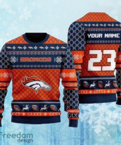 Custom Number And Name NFL Denver Broncos Ugly Christmas Sweater Gift For Men And Women