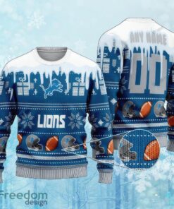 Custom Number And Name NFL Detroit Lions Christmas Ugly Christmas 3D Sweater Gift For Adult
