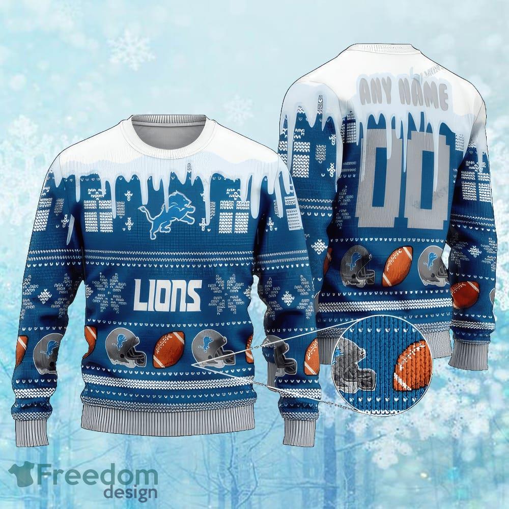Custom Number And Name NFL Detroit Lions Christmas Ugly Christmas 3D Sweater Gift For Adult image Custom Number And Name NFL Detroit Lions Christmas Ugly Christmas 3D Sweater Gift For Adult - Custom Number And Name NFL Detroit Lions Christmas Ugly Christmas 3D Sweater Gift For Adult