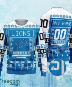 Custom Number And Name NFL Detroit Lions Christmas Ugly Sweater AOP Gift For Christmas