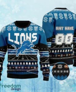 Custom Number And Name NFL Detroit Lions Christmas Ugly Xmas 3D Sweater Gift Holidays