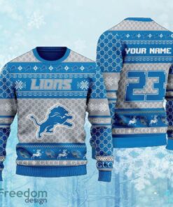 Custom Number And Name NFL Detroit Lions  Knitted Christmas Sweater Gift For Adult