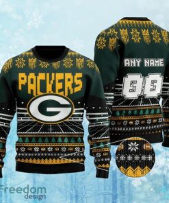 Custom Number And Name NFL Green Bay Packers Christmas Ugly Xmas Sweater Gift Holidays