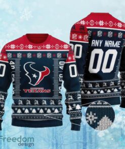 Custom Number And Name NFL Houston Texans Christmas Ugly Xmas Sweater Gift Holidays
