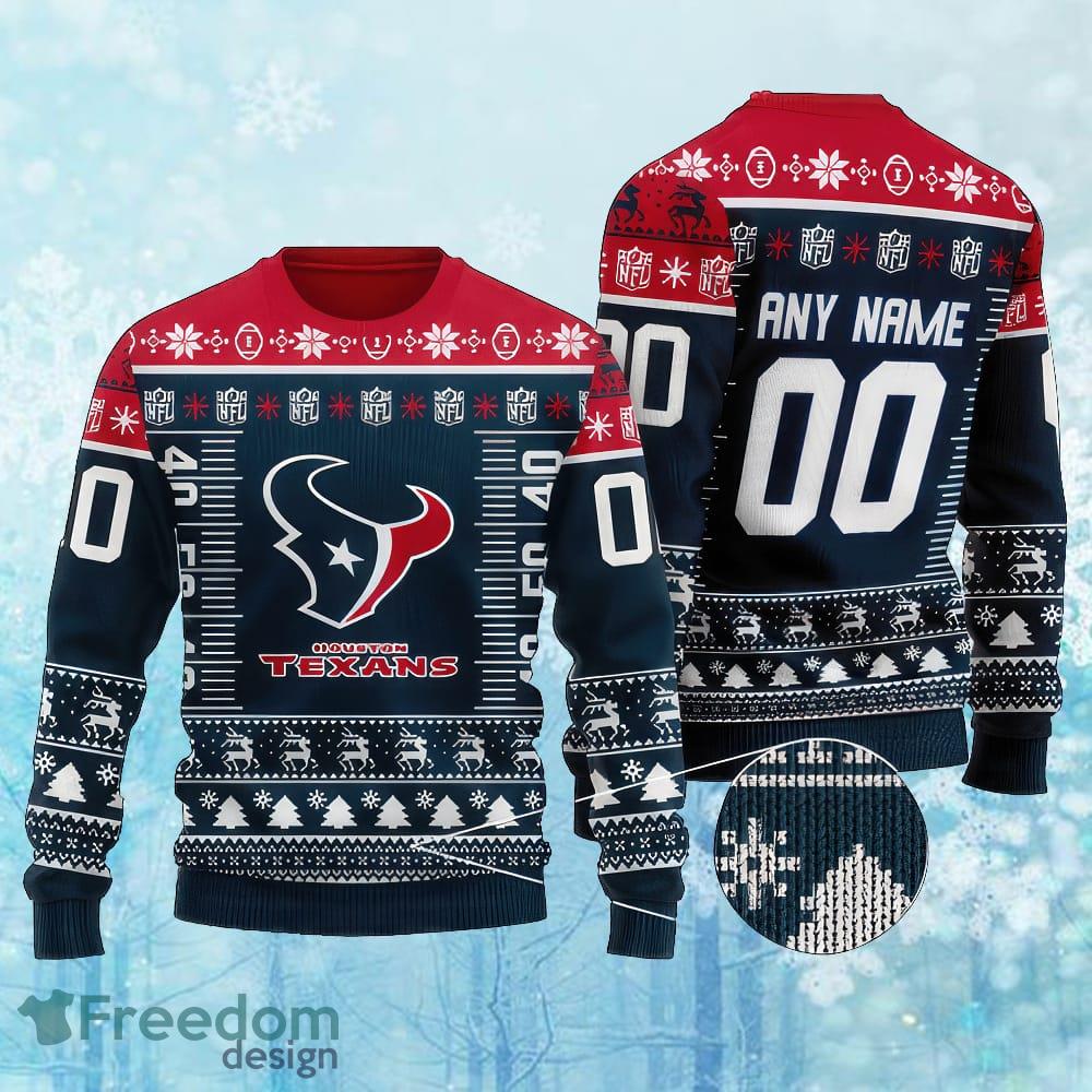 Custom Number And Name NFL Houston Texans Christmas Ugly Xmas Sweater Gift Holidays image Custom Number And Name NFL Houston Texans Christmas Ugly Xmas Sweater Gift Holidays - Custom Number And Name NFL Houston Texans Christmas Ugly Xmas Sweater Gift Holidays