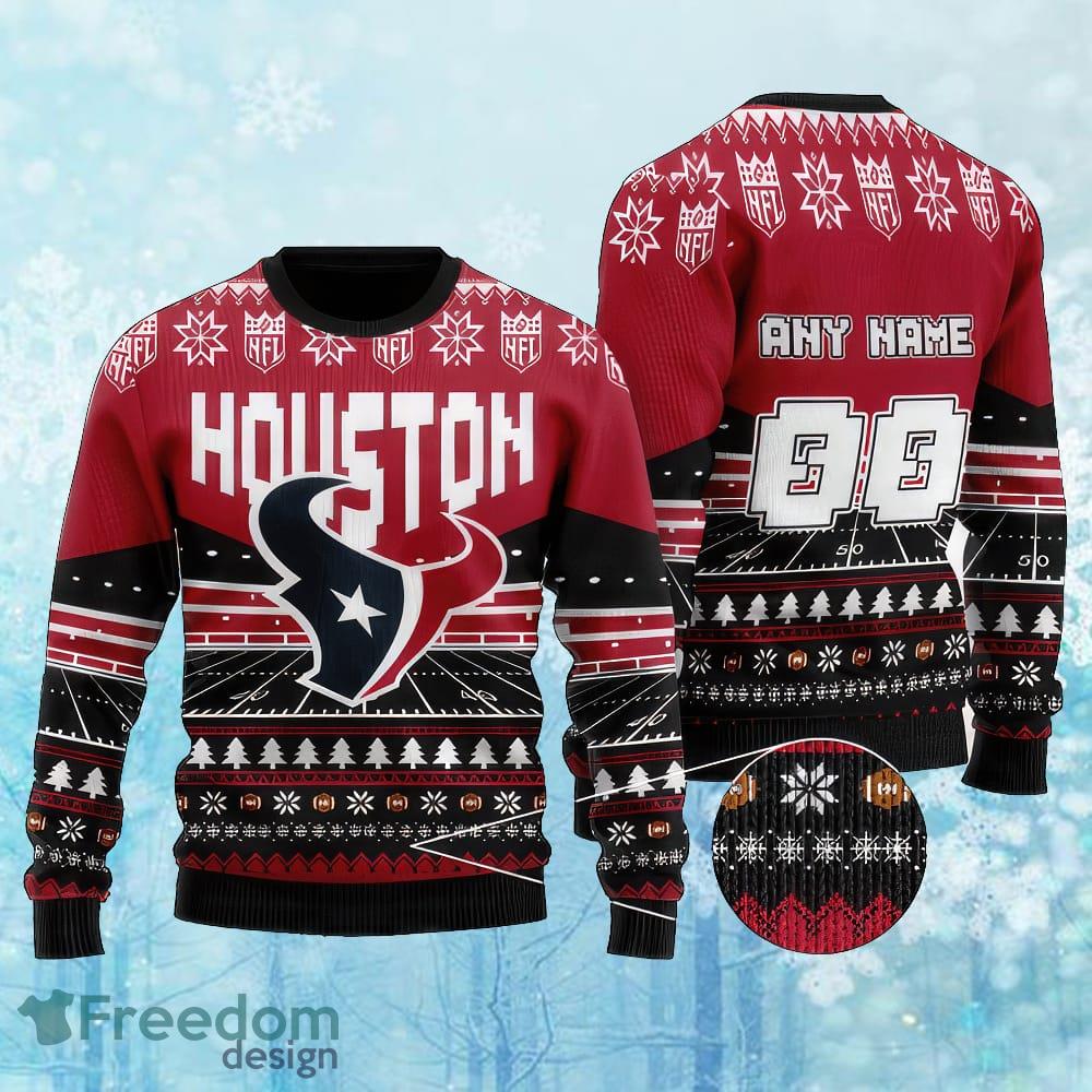 Custom Number And Name NFL Houston Texans Ugly Xmas Sweater Gift For Adult image Custom Number And Name NFL Houston Texans Ugly Xmas Sweater Gift For Adult - Custom Number And Name NFL Houston Texans Ugly Xmas Sweater Gift For Adult