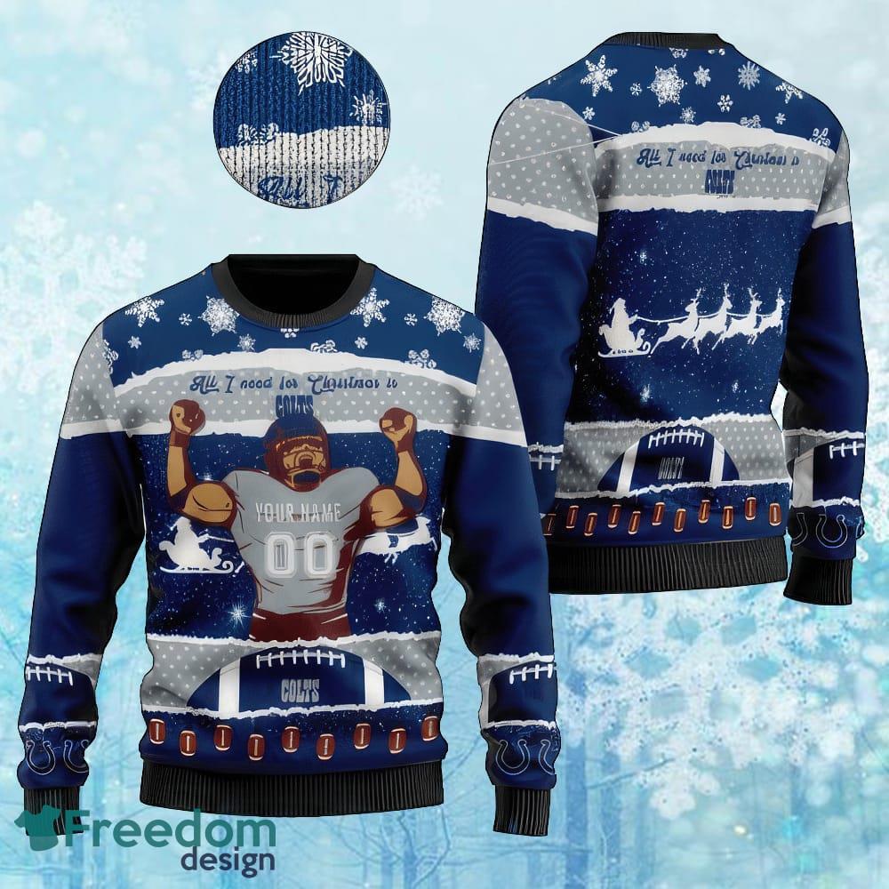 Custom Number And Name NFL Indianapolis Colts Christmas Ugly Christmas Sweater Gift For Adult image Custom Number And Name NFL Indianapolis Colts Christmas Ugly Christmas Sweater Gift For Adult - Custom Number And Name NFL Indianapolis Colts Christmas Ugly Christmas Sweater Gift For Adult
