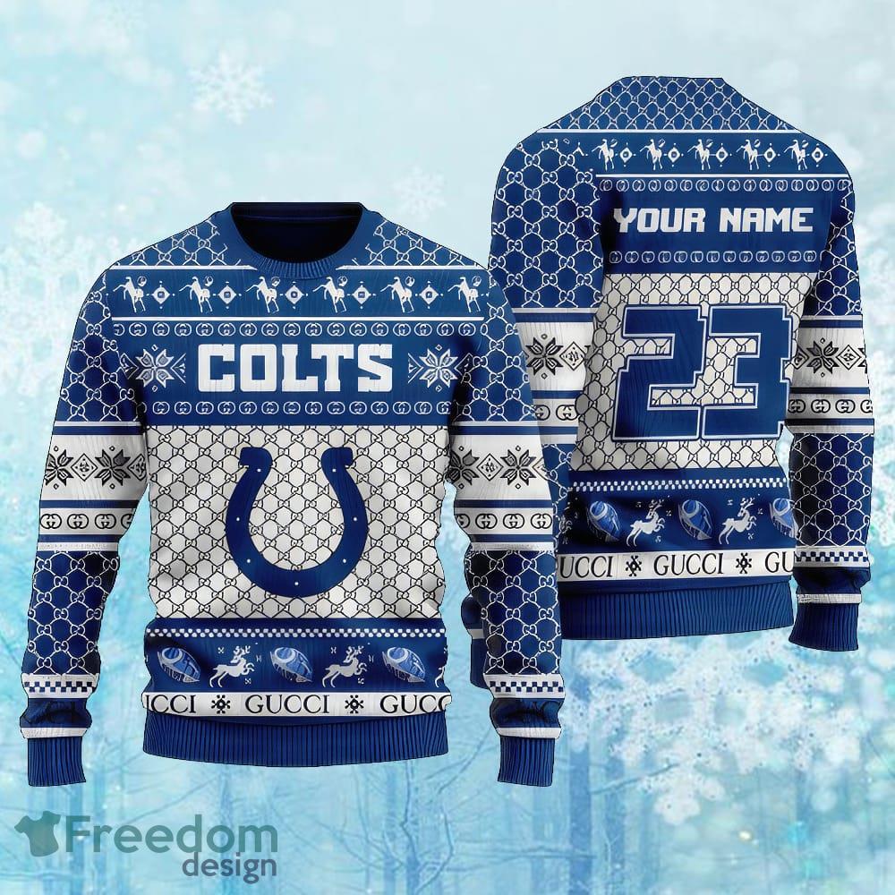 Custom Number And Name NFL Indianapolis Colts Christmas Ugly Sweater AOP Gift For Christmas image Custom Number And Name NFL Indianapolis Colts Christmas Ugly Sweater AOP Gift For Christmas - Custom Number And Name NFL Indianapolis Colts Christmas Ugly Sweater AOP Gift For Christmas