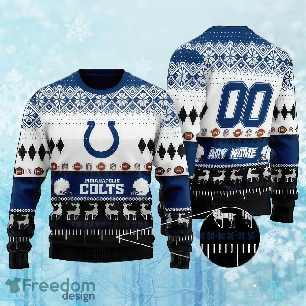 Custom Number And Name NFL Indianapolis Colts Ugly Christmas Sweater Gift Holidays image Custom Number And Name NFL Indianapolis Colts Ugly Christmas Sweater Gift Holidays - Custom Number And Name NFL Indianapolis Colts Ugly Christmas Sweater Gift Holidays