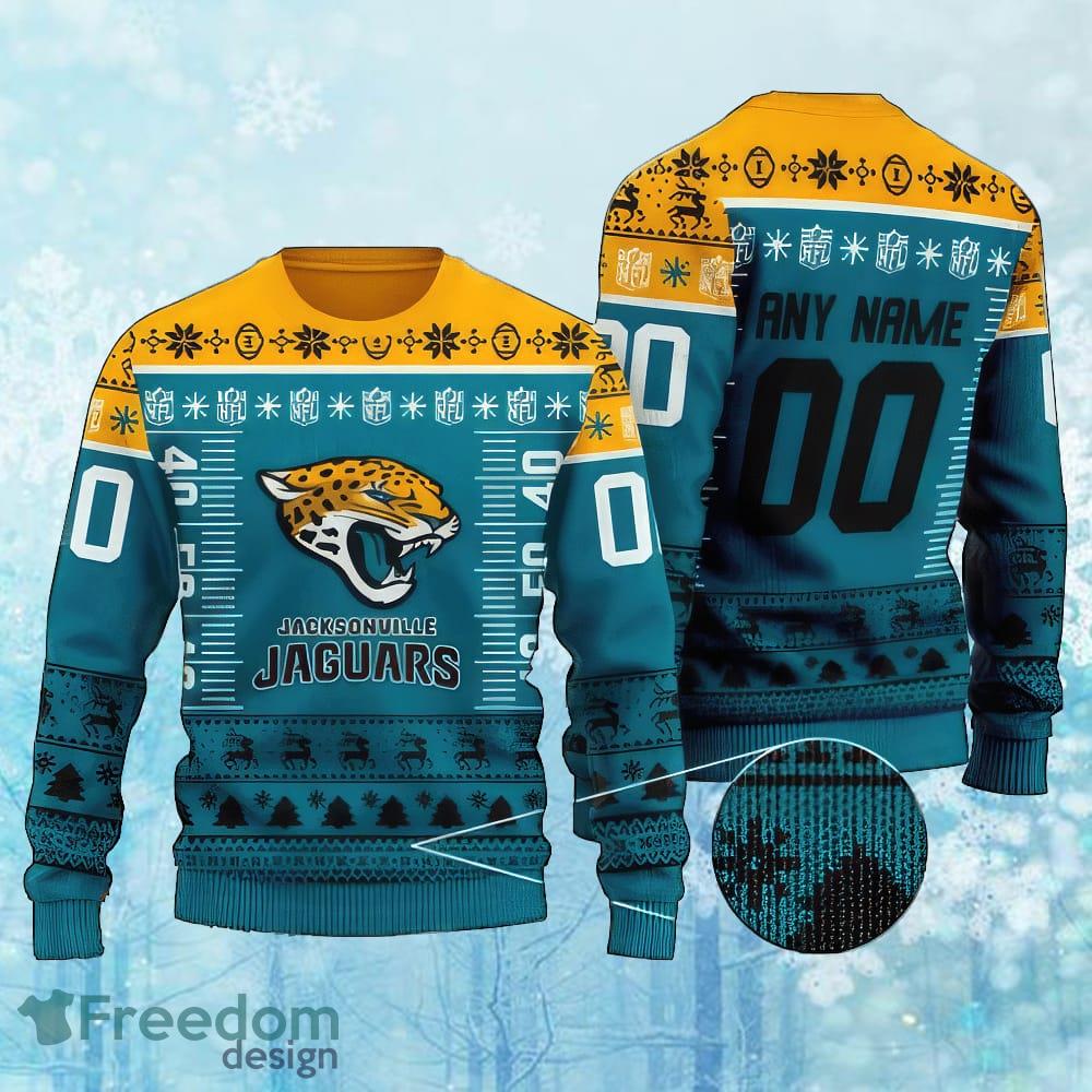 Custom Number And Name NFL Jacksonville Jaguars Christmas Ugly Christmas 3D Sweater Gift For Men And Women image Custom Number And Name NFL Jacksonville Jaguars Christmas Ugly Christmas 3D Sweater Gift For Men And Women - Custom Number And Name NFL Jacksonville Jaguars Christmas Ugly Christmas 3D Sweater Gift For Men And Women
