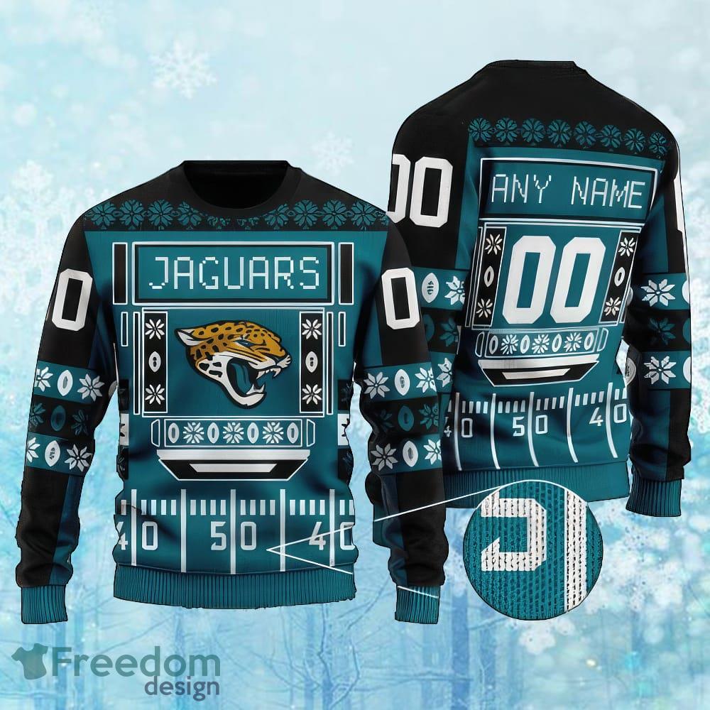 Custom Number And Name NFL Jacksonville Jaguars Christmas Ugly Christmas Sweater AOP Gift For Adult image Custom Number And Name NFL Jacksonville Jaguars Christmas Ugly Christmas Sweater AOP Gift For Adult - Custom Number And Name NFL Jacksonville Jaguars Christmas Ugly Christmas Sweater AOP Gift For Adult
