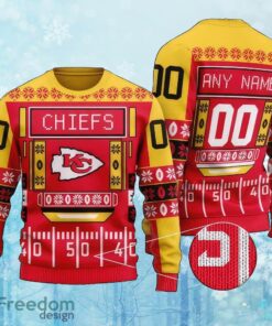 Custom Number And Name NFL Kansas City Chiefs Christmas Knitted Christmas 3D Sweater Gift For Adult
