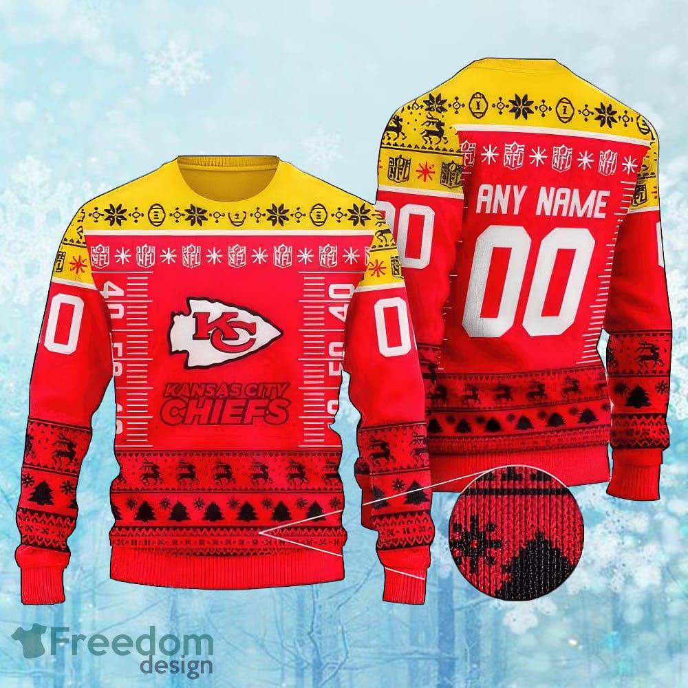Custom Number And Name NFL Kansas City Chiefs Christmas Ugly Christmas Sweater Gift For Men And Women image Custom Number And Name NFL Kansas City Chiefs Christmas Ugly Christmas Sweater Gift For Men And Women - Custom Number And Name NFL Kansas City Chiefs Christmas Ugly Christmas Sweater Gift For Men And Women