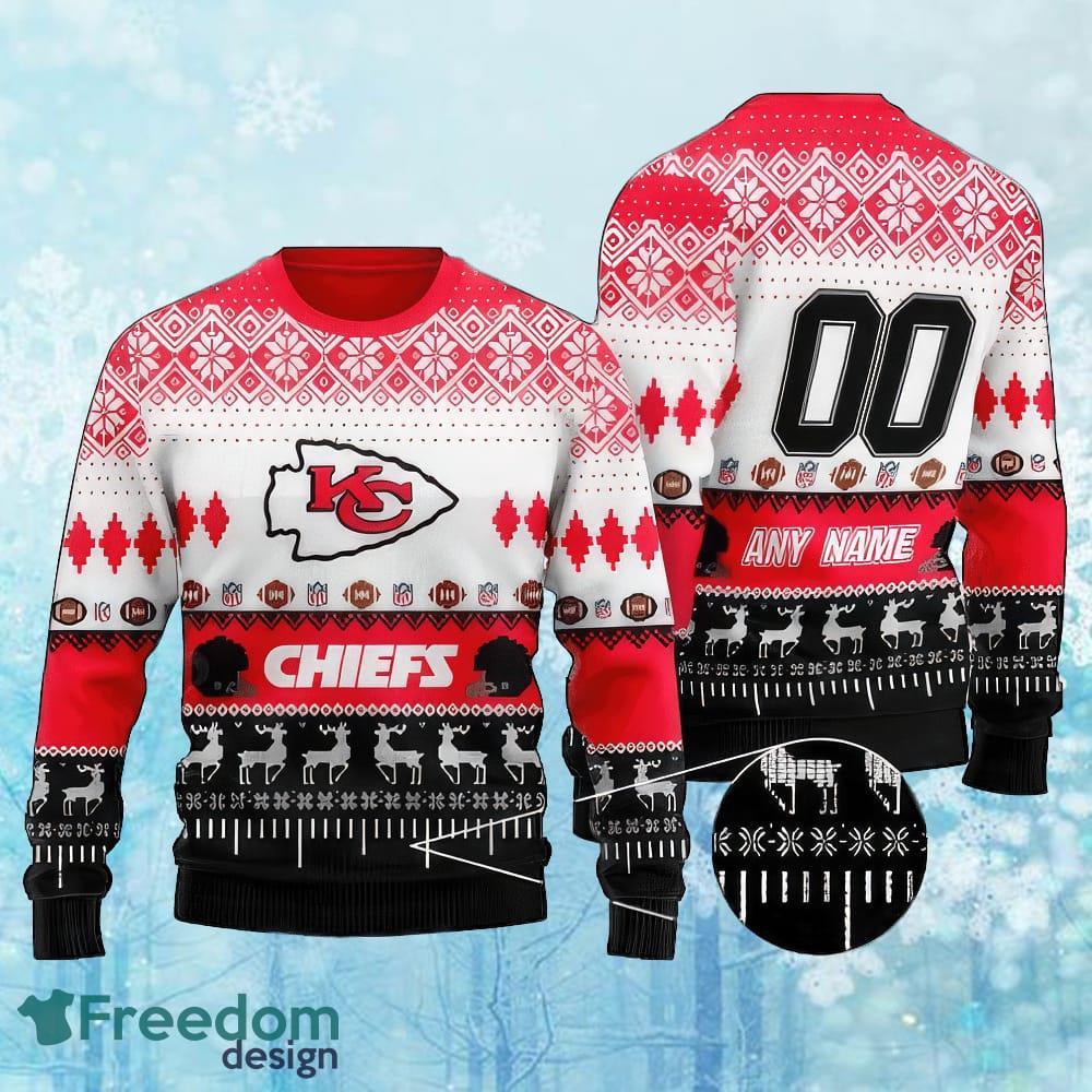 Custom Number And Name NFL Kansas City Chiefs Christmas Ugly Xmas Sweater AOP Gift Holidays image Custom Number And Name NFL Kansas City Chiefs Christmas Ugly Xmas Sweater AOP Gift Holidays - Custom Number And Name NFL Kansas City Chiefs Christmas Ugly Xmas Sweater AOP Gift Holidays