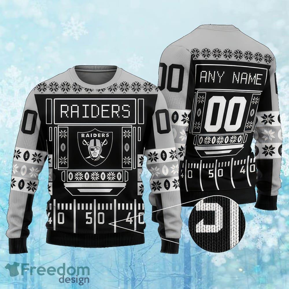 Custom Number And Name NFL Las Vegas Raiders Christmas Knitted Sweater AOP Gift For Christmas image Custom Number And Name NFL Las Vegas Raiders Christmas Knitted Sweater AOP Gift For Christmas - Custom Number And Name NFL Las Vegas Raiders Christmas Knitted Sweater AOP Gift For Christmas