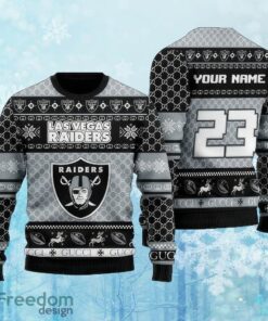 Custom Number And Name NFL Las Vegas Raiders Christmas Ugly Christmas Sweater Gift For Adult