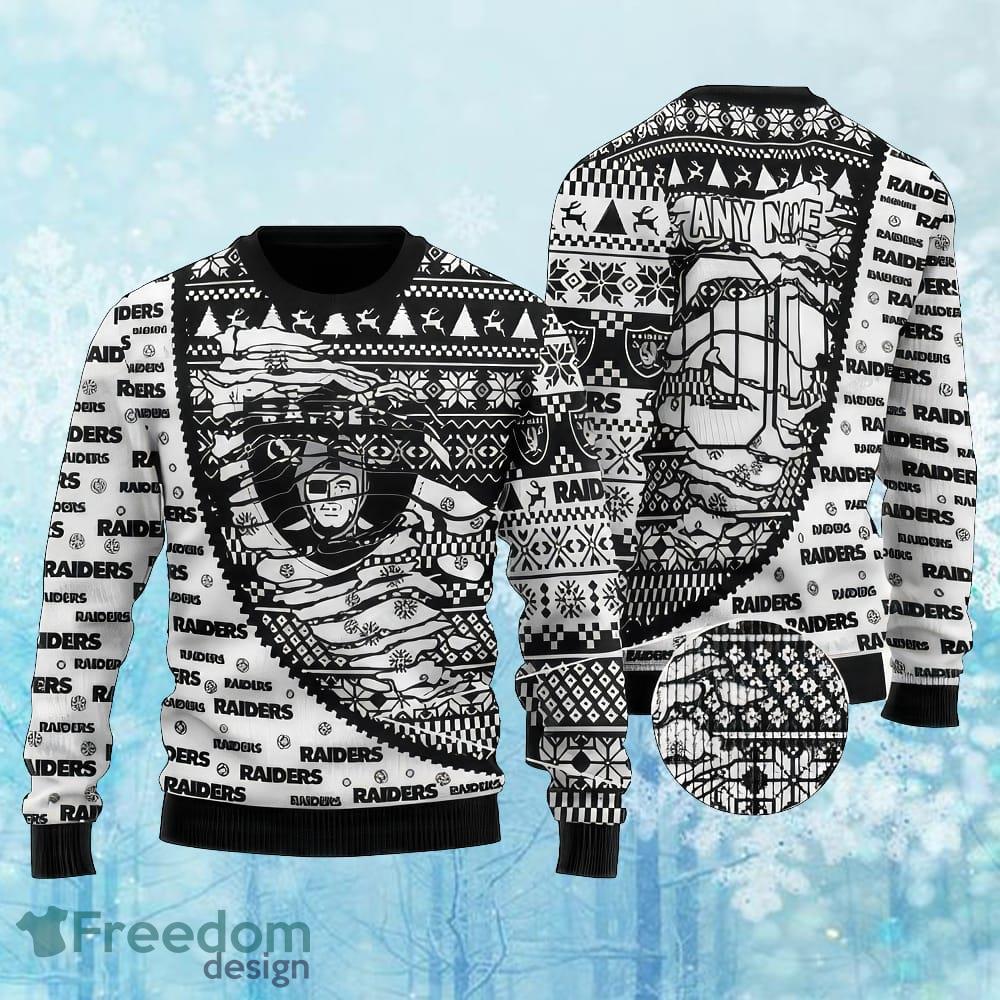 Custom Number And Name NFL Las Vegas Raiders Christmas Ugly Xmas 3D Sweater Gift Holidays image Custom Number And Name NFL Las Vegas Raiders Christmas Ugly Xmas 3D Sweater Gift Holidays - Custom Number And Name NFL Las Vegas Raiders Christmas Ugly Xmas 3D Sweater Gift Holidays