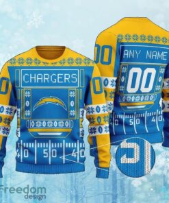 Custom Number And Name NFL Los Angeles Chargers Christmas Knitted Christmas Sweater Gift For Adult