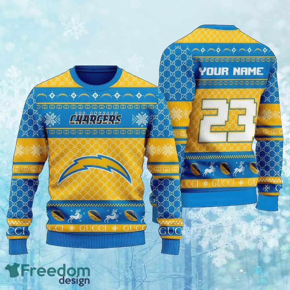 Custom Number And Name NFL Los Angeles Chargers Christmas Ugly Christmas Sweater AOP Gift For Adult image Custom Number And Name NFL Los Angeles Chargers Christmas Ugly Christmas Sweater AOP Gift For Adult - Custom Number And Name NFL Los Angeles Chargers Christmas Ugly Christmas Sweater AOP Gift For Adult