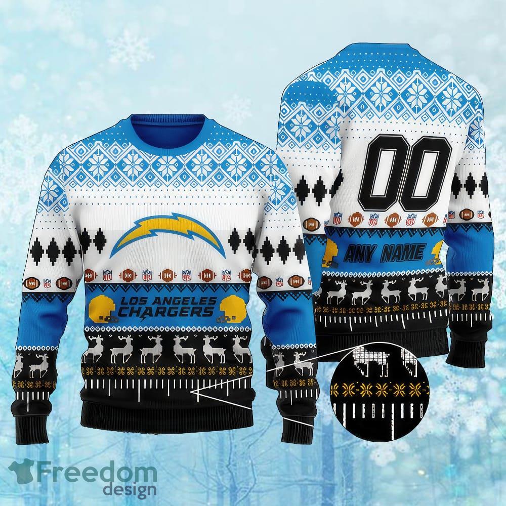 Custom Number And Name NFL Los Angeles Chargers Christmas Ugly Sweater Gift For Christmas image Custom Number And Name NFL Los Angeles Chargers Christmas Ugly Sweater Gift For Christmas - Custom Number And Name NFL Los Angeles Chargers Christmas Ugly Sweater Gift For Christmas