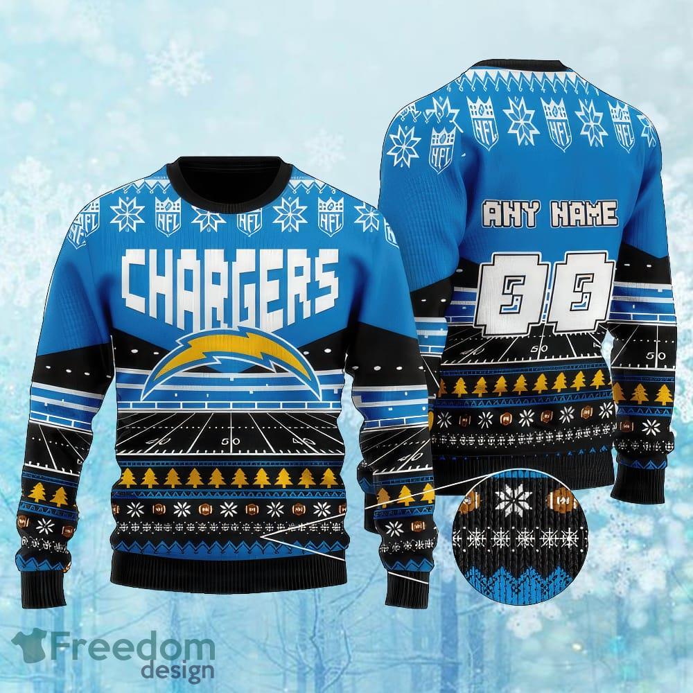 Custom Number And Name NFL Los Angeles Chargers Ugly Christmas Sweater Gift For Men And Women image Custom Number And Name NFL Los Angeles Chargers Ugly Christmas Sweater Gift For Men And Women - Custom Number And Name NFL Los Angeles Chargers Ugly Christmas Sweater Gift For Men And Women