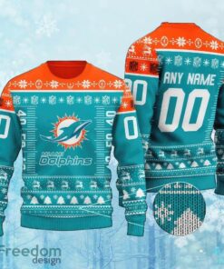 Custom Number And Name NFL Miami Dolphins Christmas Knitted 3D Sweater Gift For Christmas
