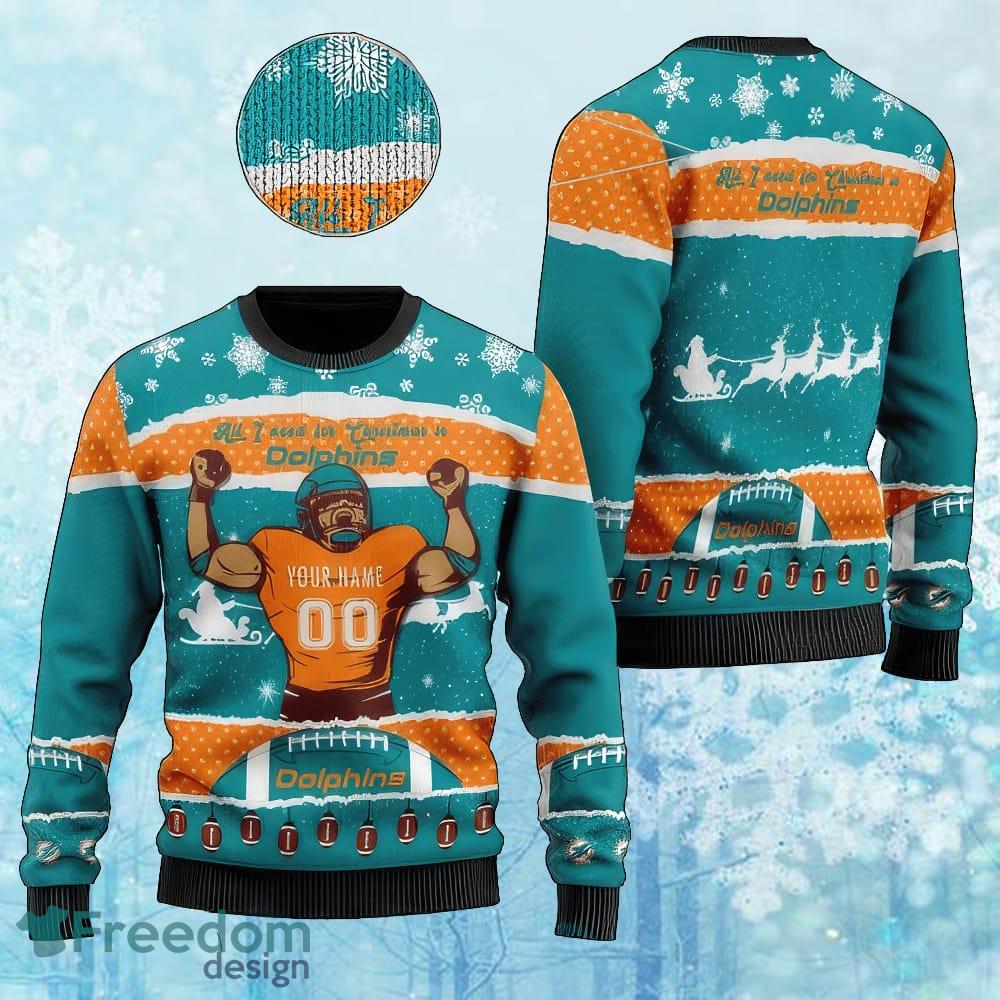 Custom Number And Name NFL Miami Dolphins Christmas Knitted Christmas Sweater Gift For Adult image Custom Number And Name NFL Miami Dolphins Christmas Knitted Christmas Sweater Gift For Adult - Custom Number And Name NFL Miami Dolphins Christmas Knitted Christmas Sweater Gift For Adult
